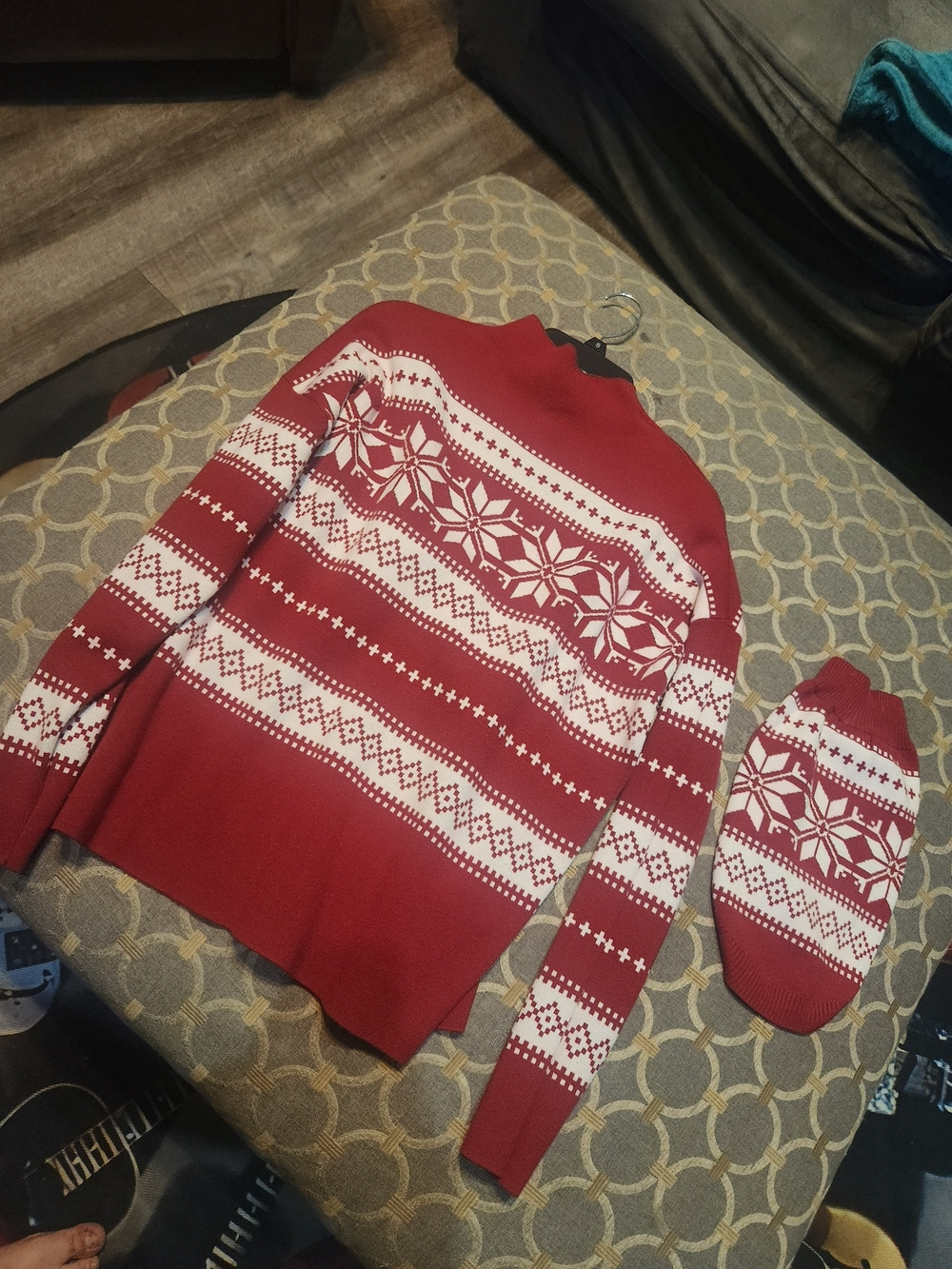 Nicole Miller Women's And Dog Matching Red and White Fair Isle Holiday Sweater